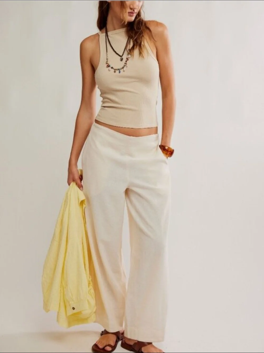 Free People Demi Cotton Linen Pants — Tea Cookie